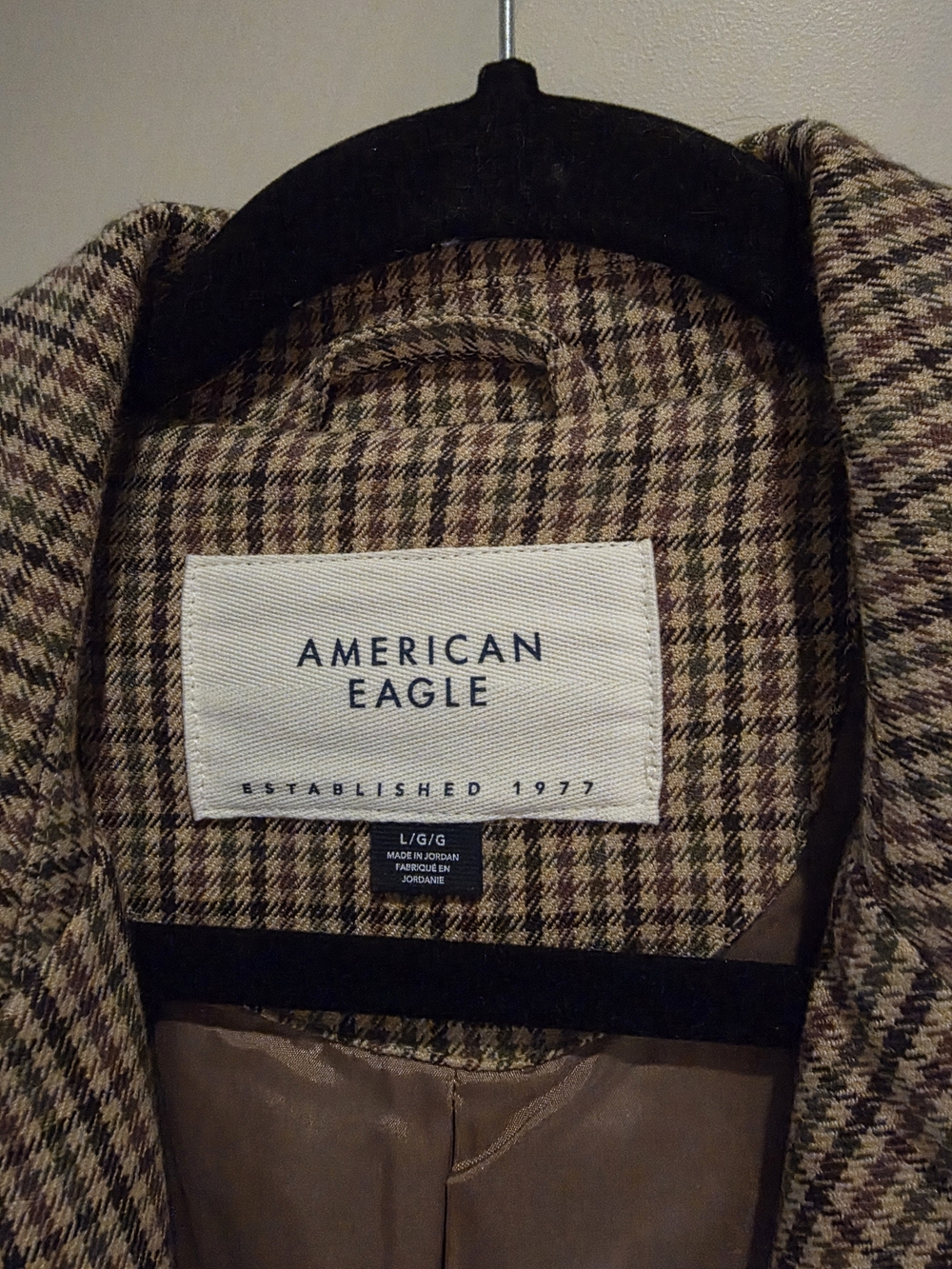 American Eagle Outfitters Womans Tan and Brown Plaid Blazer